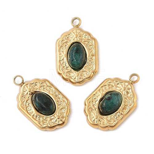 304 Stainless Steel Pave Natural Green Spot Jasper Pendants STAS-P380-23G-02-1