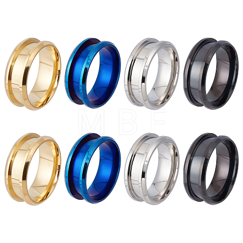 8Pcs 4 Colors 316L Titanium Steel Grooved Finger Ring Settings FIND-DC0001-04-1