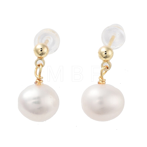 Natural Pearl Stud Earrings EJEW-P256-80G-1