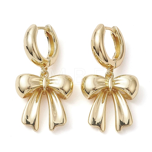 Bowknot Brass Dangle Hoop Earrings EJEW-M245-12G-1