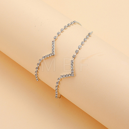 Letter V Alloy Rhinestone Multi-strand Anklets WG18F6C-01-1