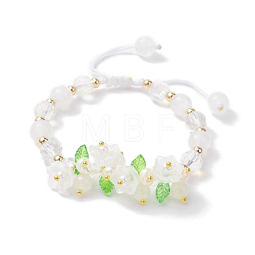 Flower Glass & Acrylic Braided Bead Adjustable Bracelets for Women BJEW-JB10445-1