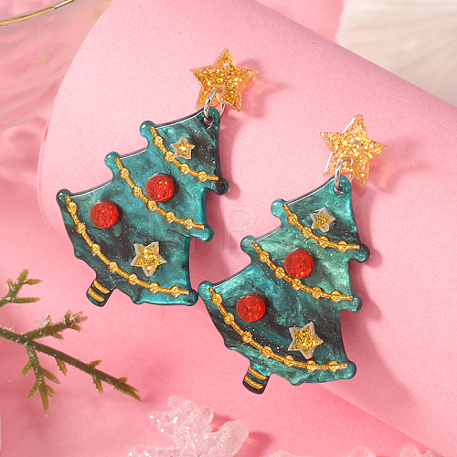 Resin Christmas Tree Stud Earrings OU3375-2-1