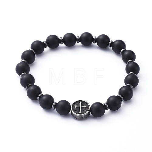 Natural Black Agate(Dyed) Beads Stretch Bracelets BJEW-JB05233-1