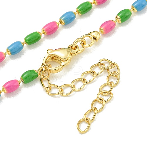 Brass Enamel Column Link Chain Necklaces NJEW-H039-15G-02-1