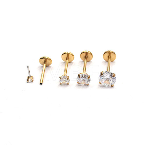 Stainless Steel Clear Cubic Zirconia Threadless Labret Stud WG18B1C-10-1