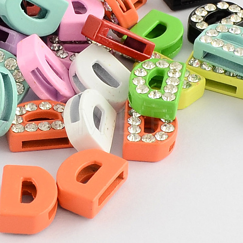 Mixed Color Zinc Alloy Grade A Rhinestone Letter Slide Charms ALRI-S130-D-1