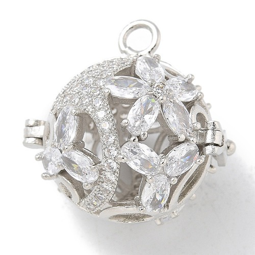 Rack Plating Brass Clear Cubic Zirconia Bead Cage Pendants KK-L224-006P-1