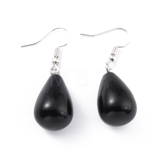 Natural Black Onyx Dangle Earrings EJEW-P143-C10-1