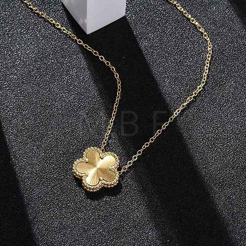 304 Stainless Steel Flower Pendant Cable Chain Necklaces for Women NJEW-U032-08G-1