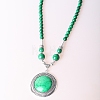 Vintage Alloy with Dyed Synthetic Turquoise Bohemian Flat Round Pendant Round Beaded Necklaces for Women DH5504-4-2