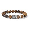 Alloy Nordic Viking Runes 8MM Natural Tiger Eye Round Beaded Stretch Bracelets KW3210-1-1