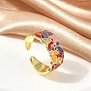 Brass Micro Pave Cubic Zirconia Enamel Cuff Rings for Women RJEW-L113-019G-03-2