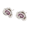 Rose Flower Brass Micro Pave Cubic Zirconia Stud Earrings EJEW-G452-08P-01-4