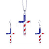Independence Day Zinc Alloy Enamel & Rhinestone Pendant Necklaces & Dangle Earrings Sets FS-WG64DB3-05-1
