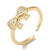 Bowknot Brass Micro Pave Clear Cubic Zirconia Open Cuff Rings for Women RJEW-C098-09G-1