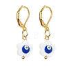 Natural Shell Flower with Evil Eye Dangle Leverback Earrings EJEW-JE05001-3