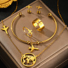 Airplane & Earth 201 Stainless Steel Pendant Necklace & Stud Earring & Cuff Ring & Cuff Bangle Sets FS-WG54043-01-1
