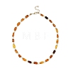 Rectangle Natural Amber and Round White Shell Pearl Beaded Necklaces NJEW-JN05645-4