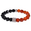 Natural Red Agate & Obsidian Beaded Stretch Bracelets for Men LN1122-10-1