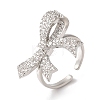 Bowknot Brass Micro Pave Clear Cubic Zirconia Open Cuff Rings for Women RJEW-C098-17P-1