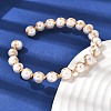 Brass Wire Wrapped Natural Pearl Open Cuff Bangles for Women BJEW-D453-04G-3