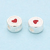 925 Sterling Silver Enamel Flat Round with Red Heart Beads STER-T009-22S-3