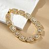 Brass Micro Pave Clear Cubic Zirconia Rectangle Link Bracelets for Women BJEW-C100-01G-3