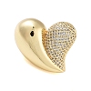 Rack Plating Heart Brass Micro Pave Cubic Zirconia Open Cuff Rings for Women RJEW-B064-04G-01-2