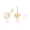 Brass Natural Pearl Stud Earrings PEAR-N020-08F-3