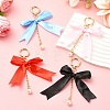 2Pcs Aluminum & Polyester Bowknot & Acrylic Pearl Shoes Charms HJEW-YW00535-01-5
