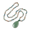 Natural Green Aventurine Teardrop Pendant Glass Beaded Long Necklaces GG-CBAE048-01C-4