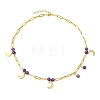 304 Stainless Steel Paperclip Chain Moon Pendant Necklaces with Natural Amethyst Beads for Women NJEW-JN06251-01-2
