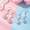Round Natural Cultured Freshwater Pearl & Lampwork Dangle Earrings EJEW-JE06881-1