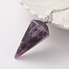 Platinum Tone Brass Amethyst Cone Hexagonal Pointed Dowsing Pendulums MAK-M015-01B-2