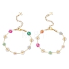 Brass & Glass Flower Link Chain Bracelets for Women BJEW-JB14026-3