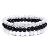 3Pcs 3 Style Natural Howlite & Black Agate & Quartz Crystal Round Beaded Stretch Bracelets Set LS-PW23030760813-1