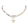 Natural Amethyst Heishi Beads and Rice Natural Pearl Beaded Double Layer 304 Stainless Steel Starfish Pendant Necklaces NJEW-JN05847-02-2