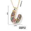 Brass Pave Colorful Cubic Zirconia Letter Pendant Box Chain Necklaces NU0575-21-1