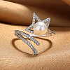 Brass Rhinestone with Imitation Pearl Cuff Open Rings for Women WG1F13A-01-1