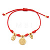 Brass and Stainless Steel Cross Virgin Coin Charm Braided Nylon Cord Bracelets YN2454-2-1