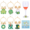 6Pcs 6 Styles Saint Patrick's Day Alloy Enamel Glass Wine Glass Charms AJEW-SC00079-1