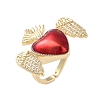 Rack Plating Heart with Wing Brass Micro Pave Cubic Zirconia Open Cuff Rings for Women RJEW-B064-02G-01-1