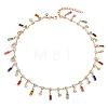 Brass Colorful Rhinestone Rainbow Rectangle Tassel Choker Necklaces for Women WG894E5-01-5