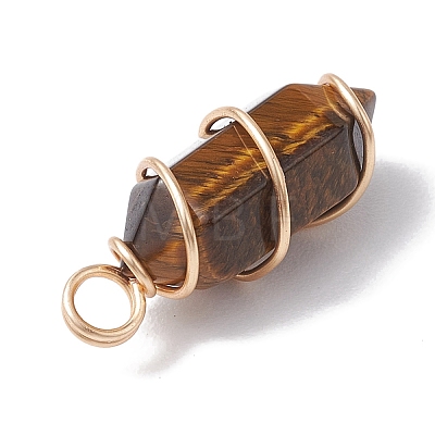 Natural Mixed Stone Copper Wire Wrapped Pointed Pendants PALLOY-JF02677-01-1