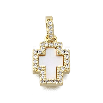 Brass Micro Pave Clear Cubic Zirconia Cross Pendants KK-V010-31G-1