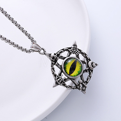 Nightclub Punk Retro Devil Eye Pentagram Titanium Steel Pendant Necklace Jewelry NW8478-1