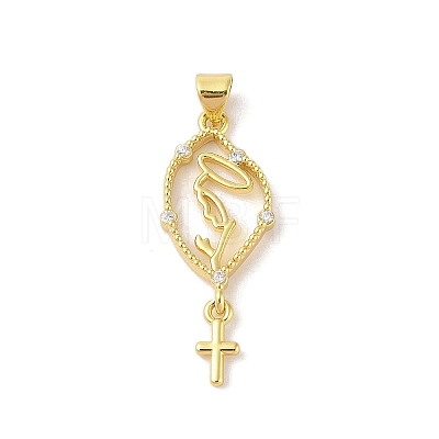 Rack Plating Brass Clear Cubic Zirconia Pendants KK-S380-18G-1