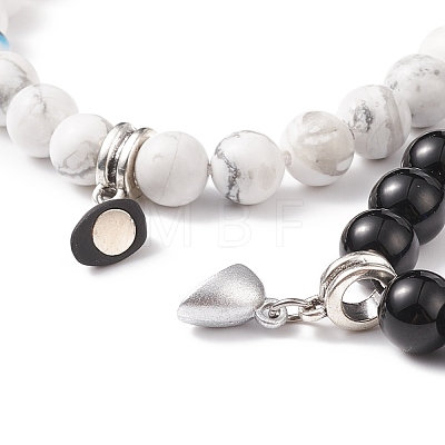 2Pcs 2 Style Magnetic Alloy Heart Charm Bracelets Set BJEW-TA00165-1