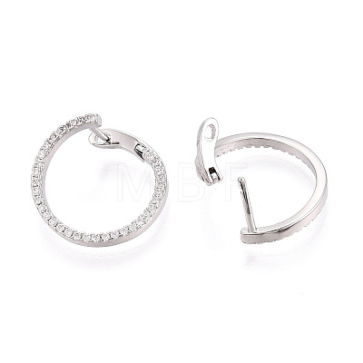 Brass Micro Pave Clear Cubic Zirconia Ring Hoop Earrings EJEW-T048-38P-1